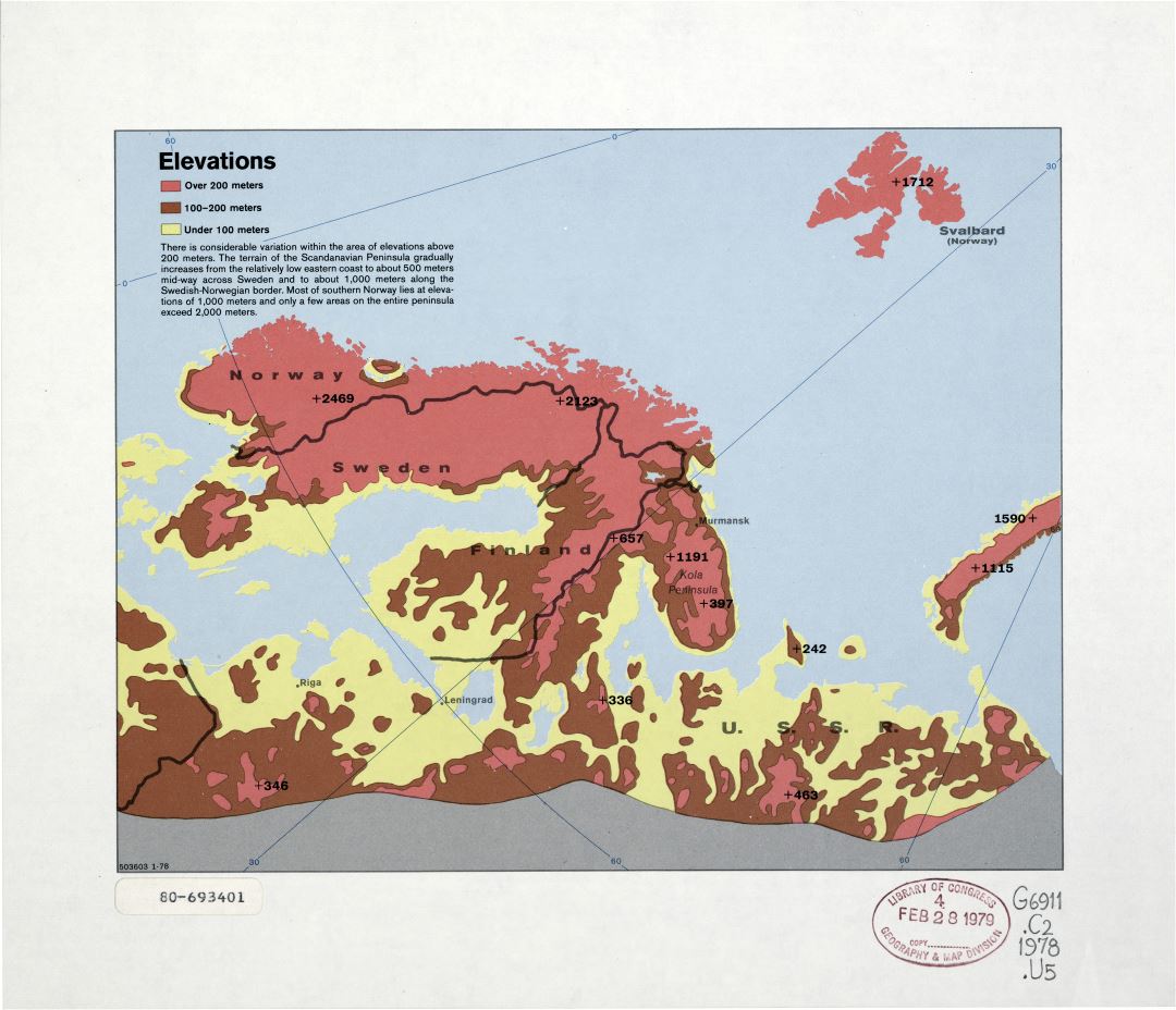 Large detailed elevations map of Northern Europe - 1978