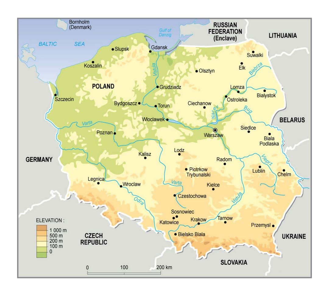 Elevation map of Poland