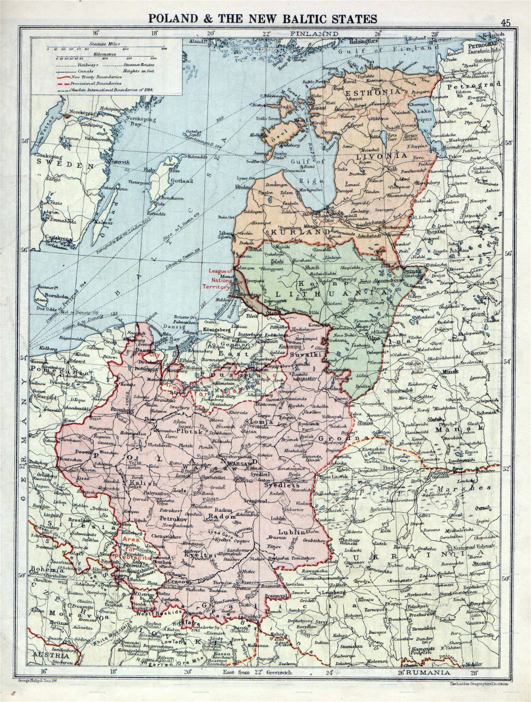 Large detailed old map of Poland and Baltic States - 1920