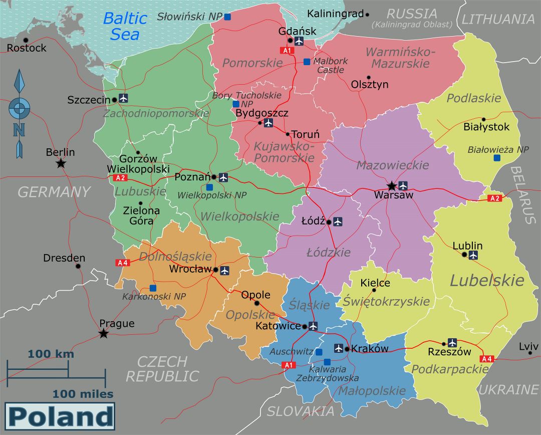 Large regions map of Poland