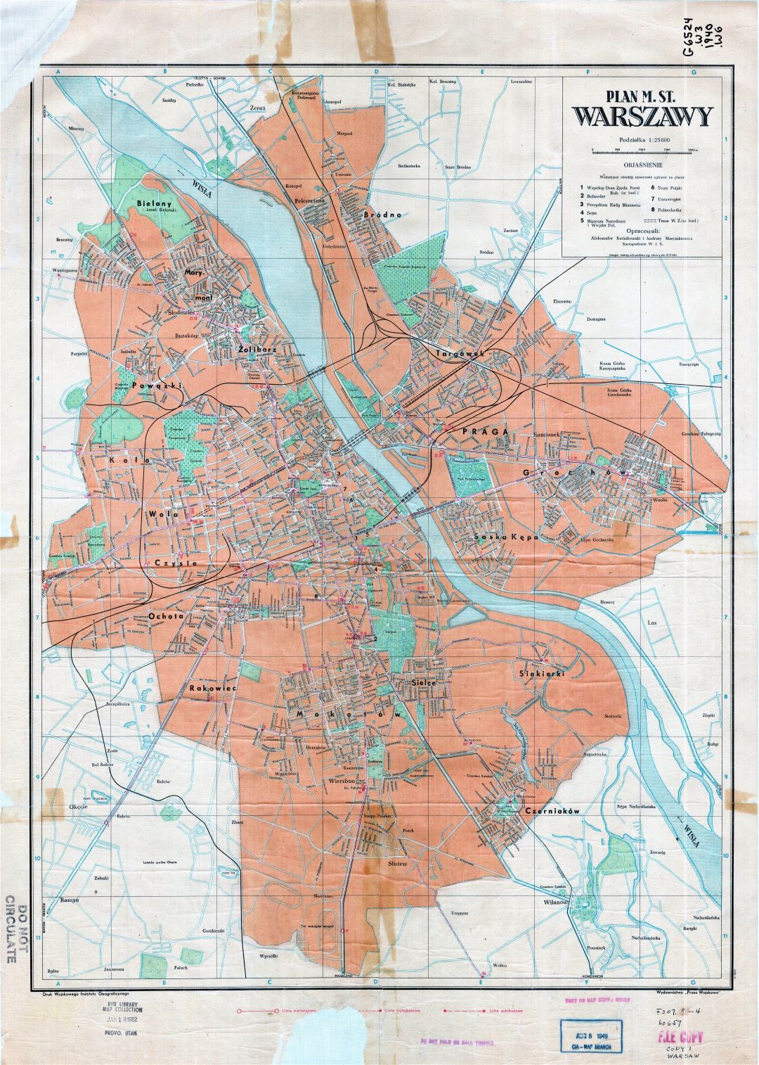 Large scale detailed old city plan of Warsaw - 1948