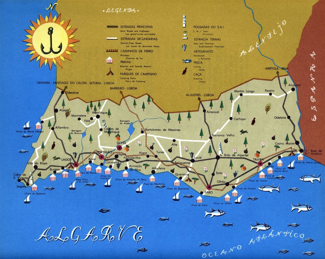 Large detailed tourist map of Algarve