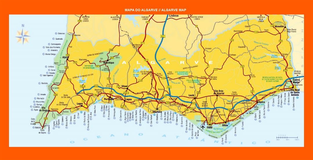 Large travel map of Algarve