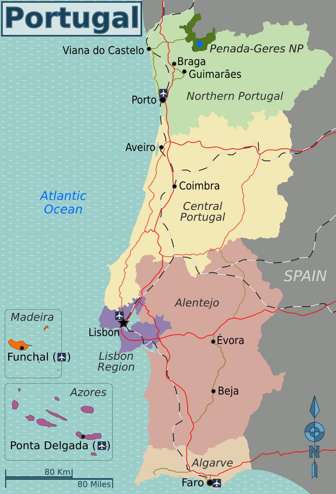 Large regions map of Portugal