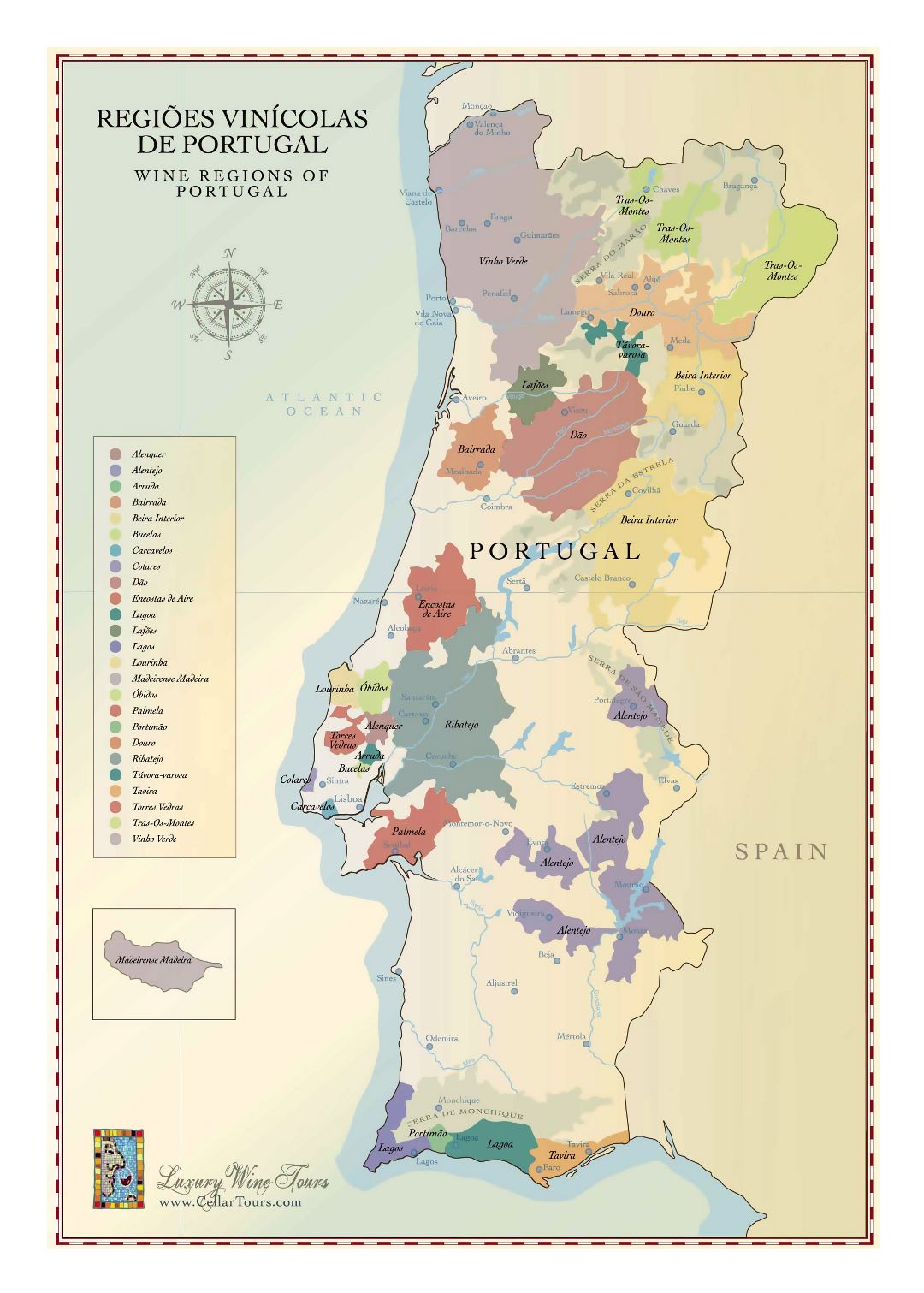 Large wine regions map of Portugal