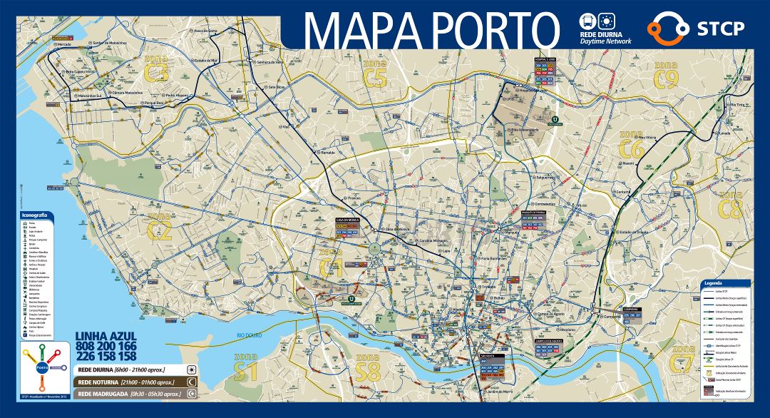 Large detailed tourist map of Porto city