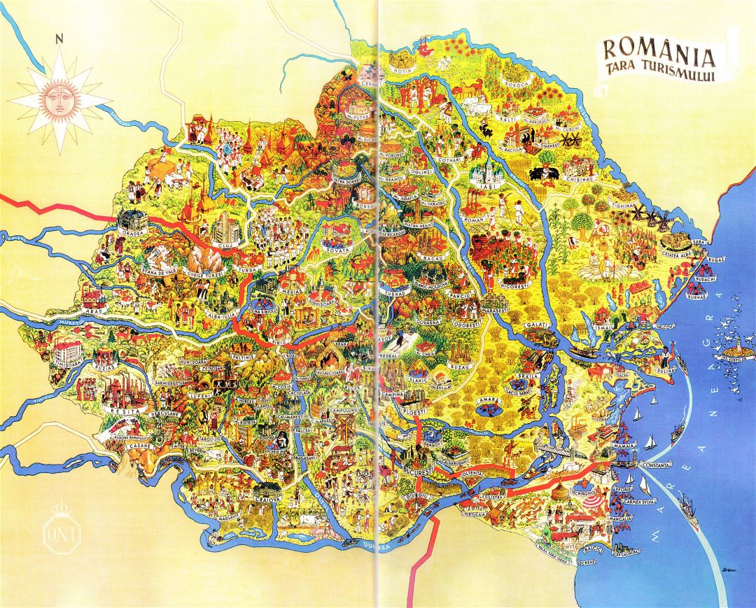 Large detailed tourist illustrated map of Romania