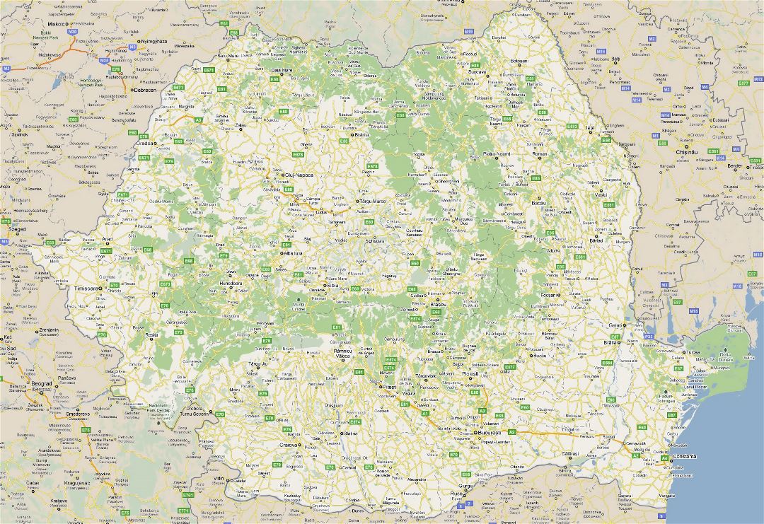Large road map of Romania with cities