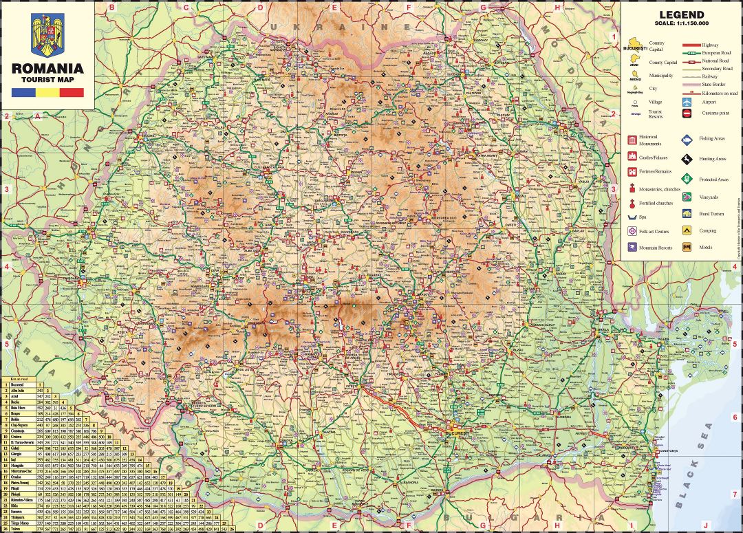 Large scale detailed tourist map of Romania