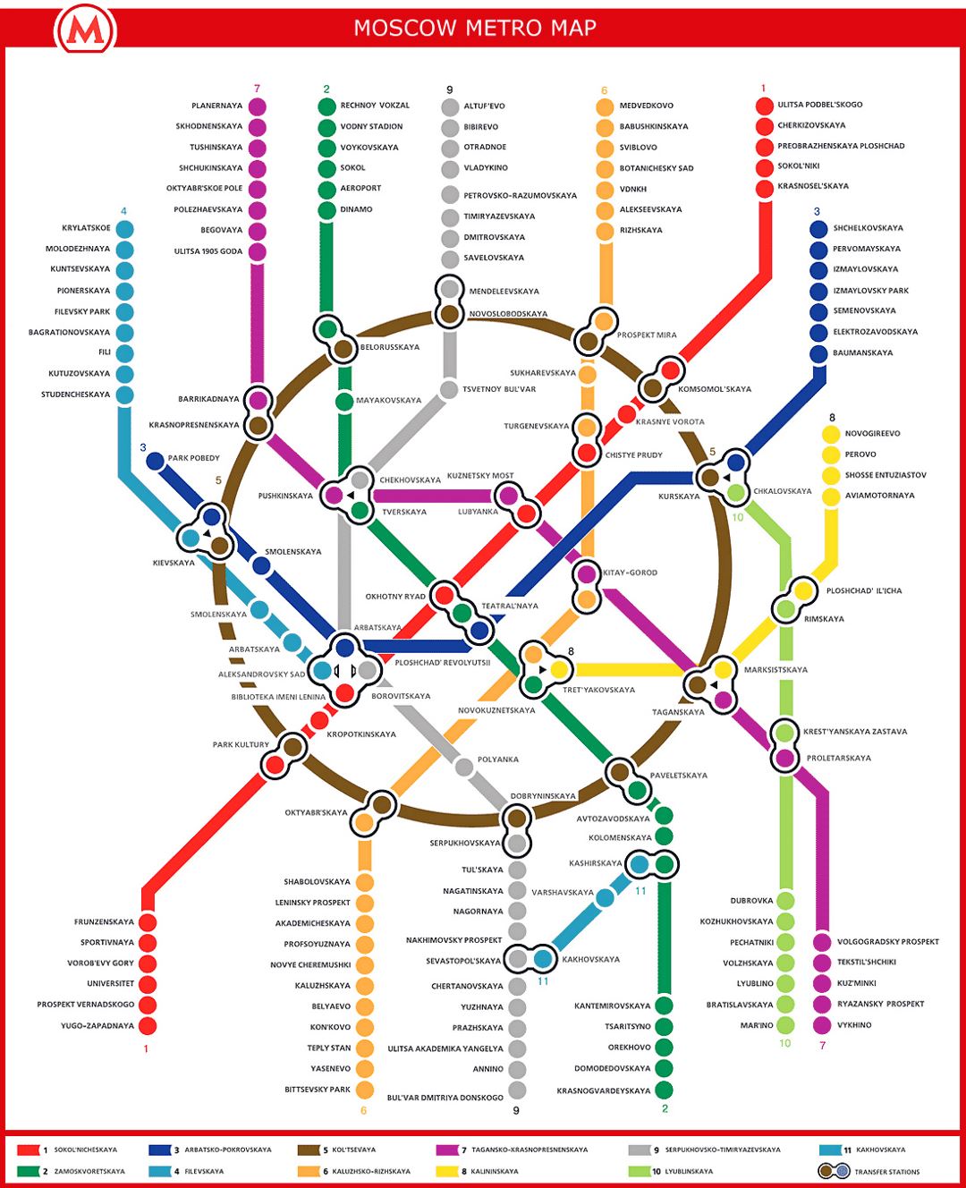 Detailed metro map of Moscow city