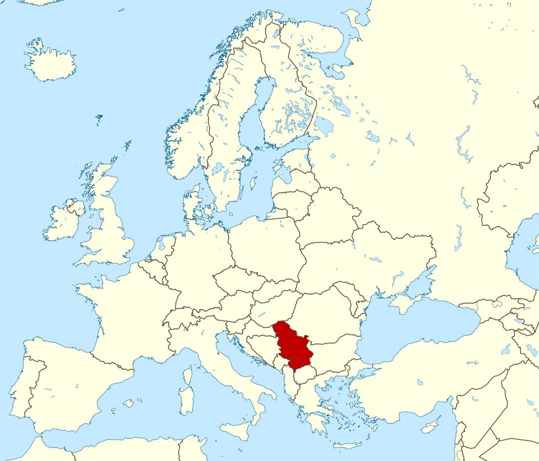 Detailed location map of Serbia in Europe