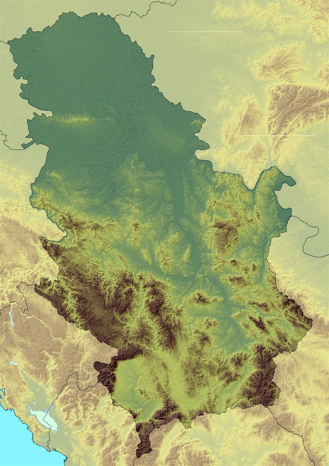 Large detailed relief map of Serbia