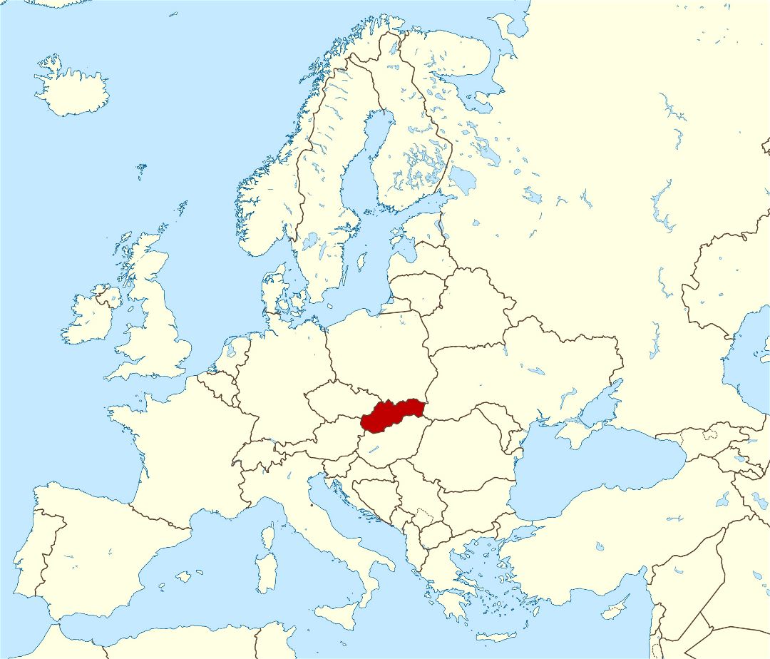 Large location map of Slovakia in Europe