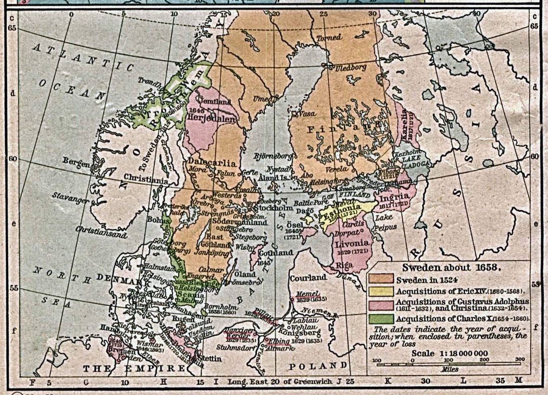Large old map of Sweden - 1658