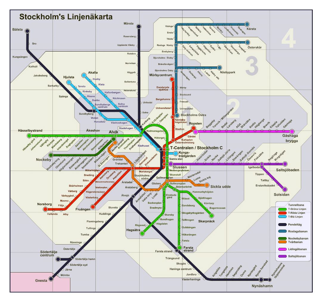 Large metro map of Stockholm city