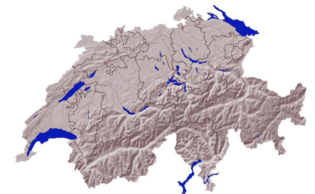 Detailed relief map of Switzerland