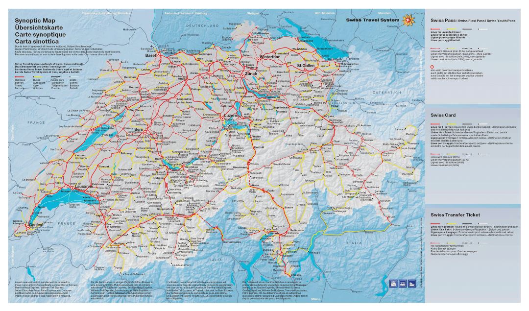 Large detailed transport map of Switzerland