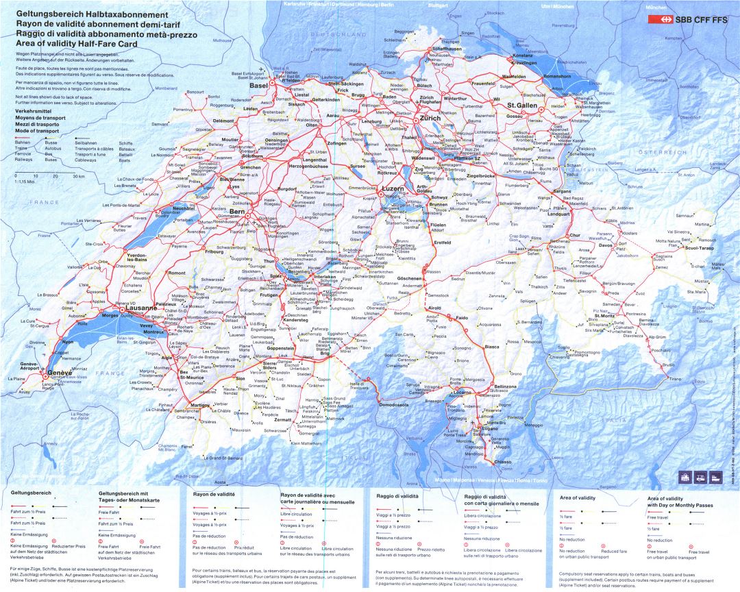Large detailed transport map of Switzerland with relief