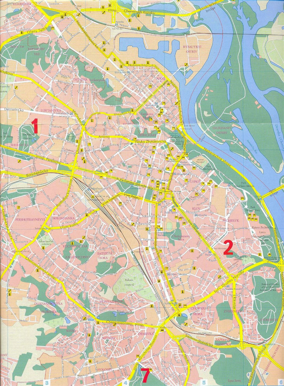 Large detailed street map of Kiev city center