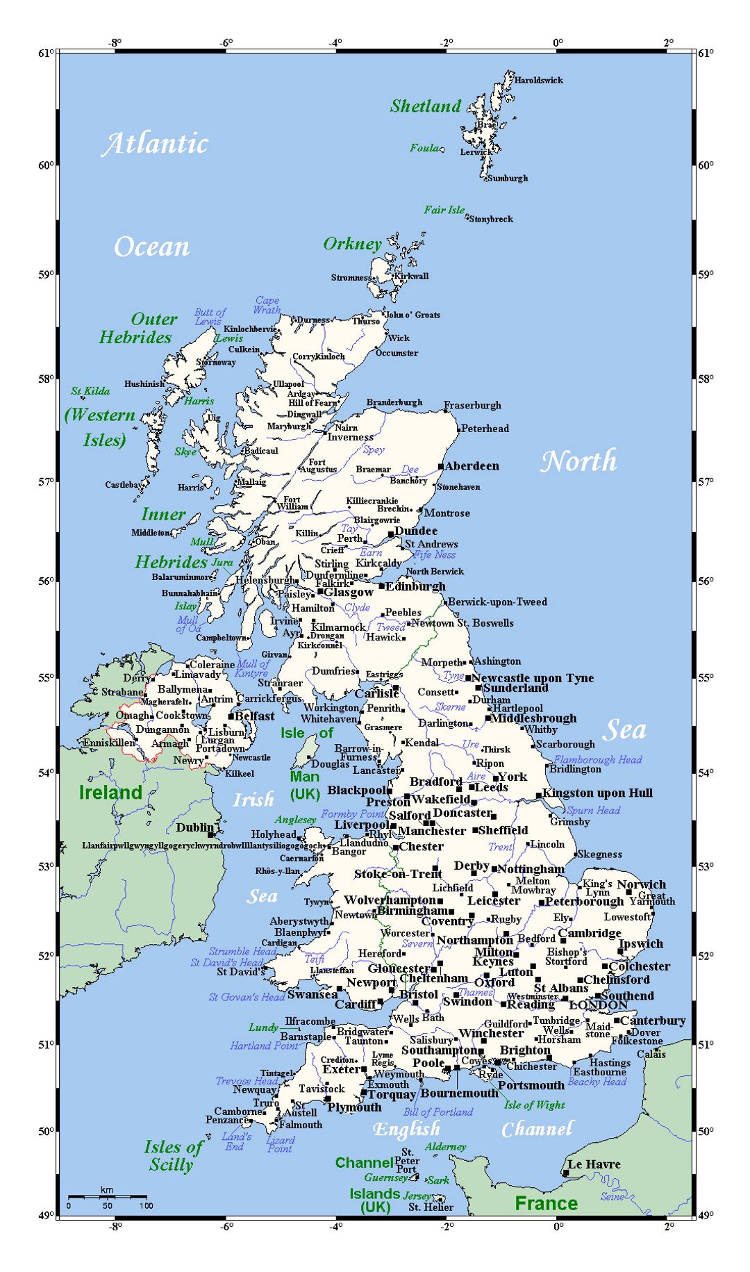 Detailed map of United Kingdom with cities