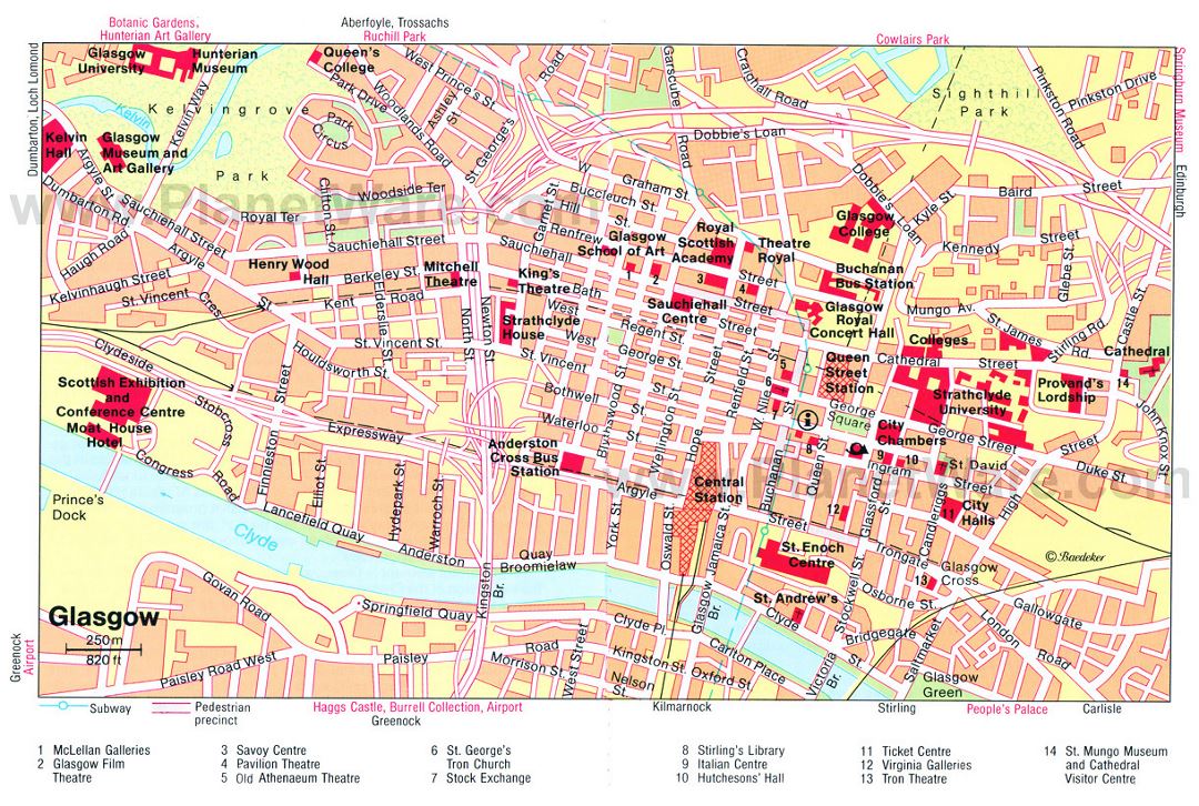 Detailed tourist map of Glasgow city center