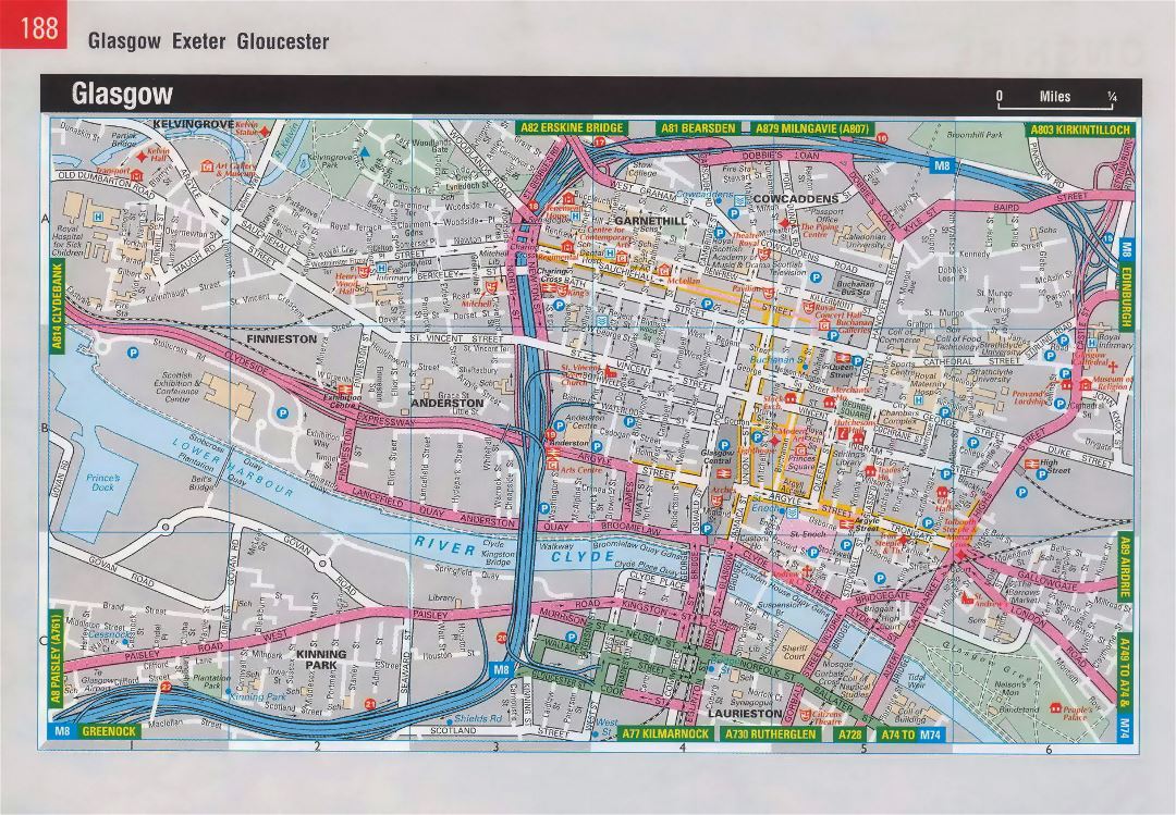 Large detailed road map of Glasgow city center