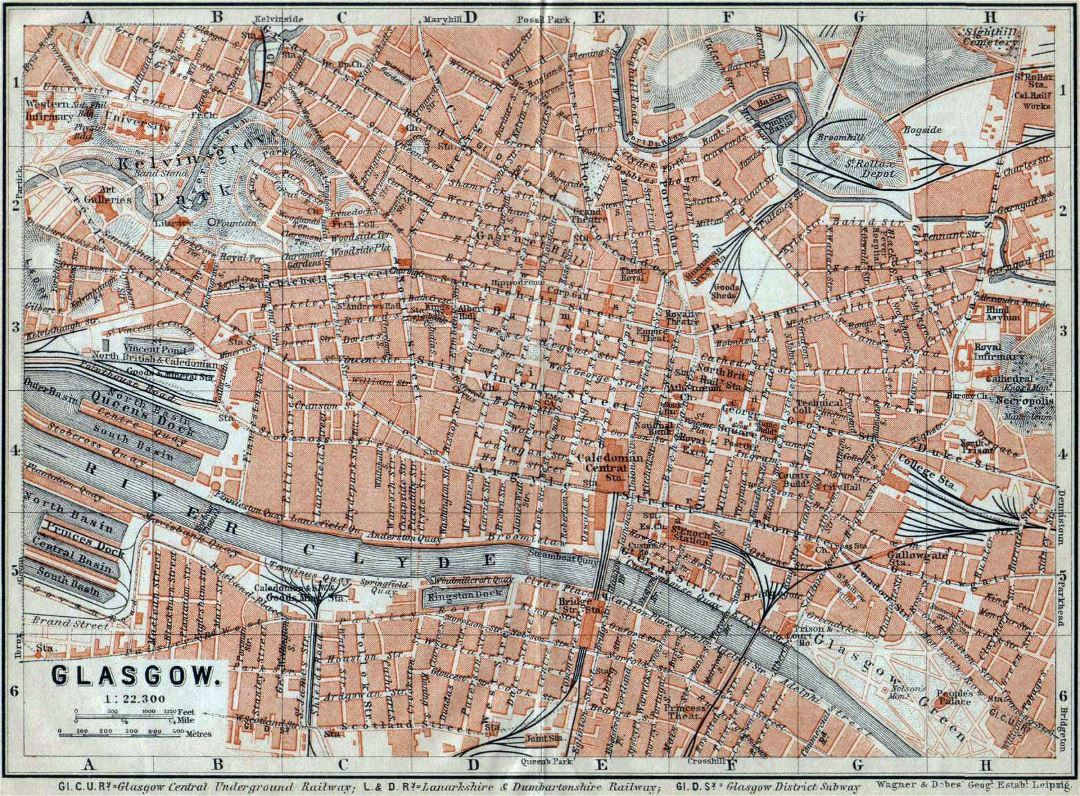 Large old map of Glasgow city - 1910