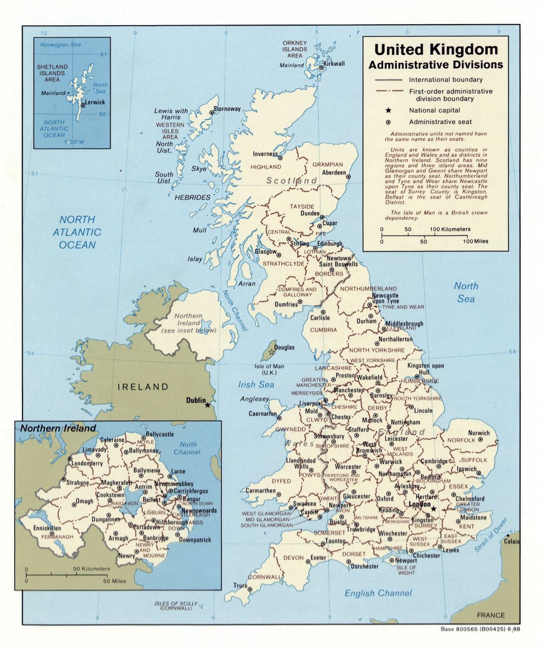 Large detailed administrative divisions map of United Kingdom - 1988