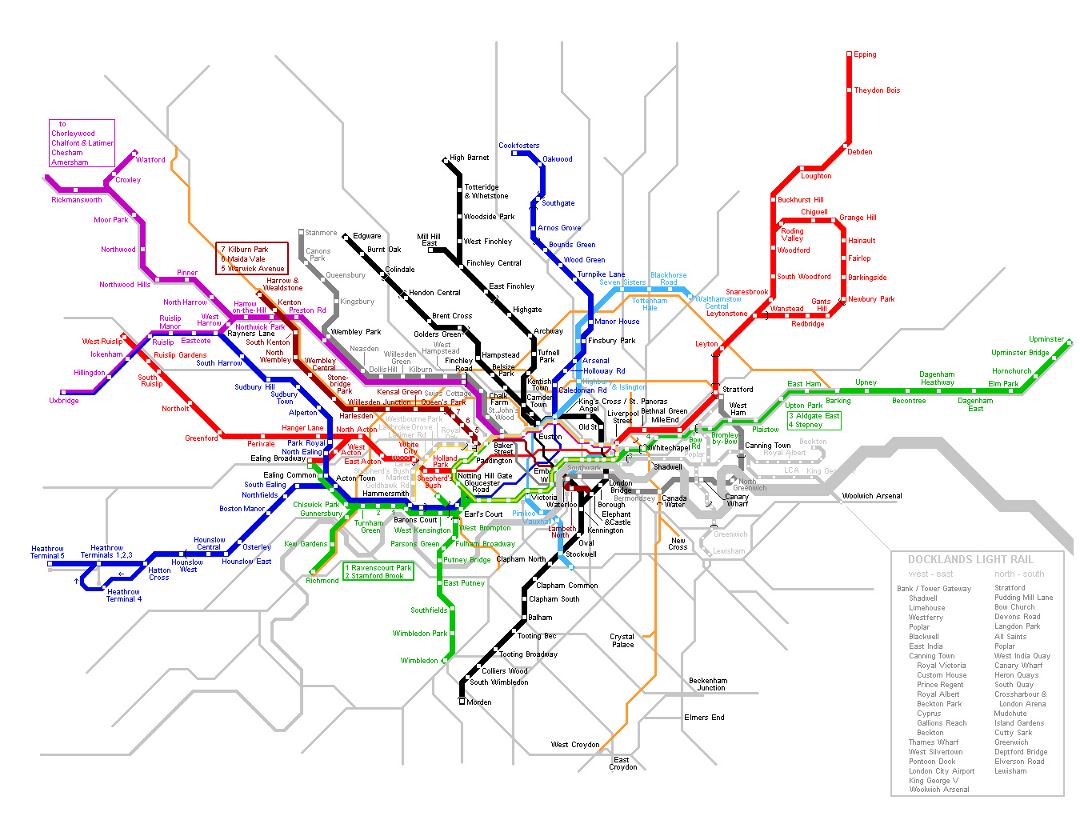 Detailed London metro map