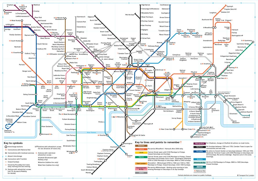 Large subway map of London city