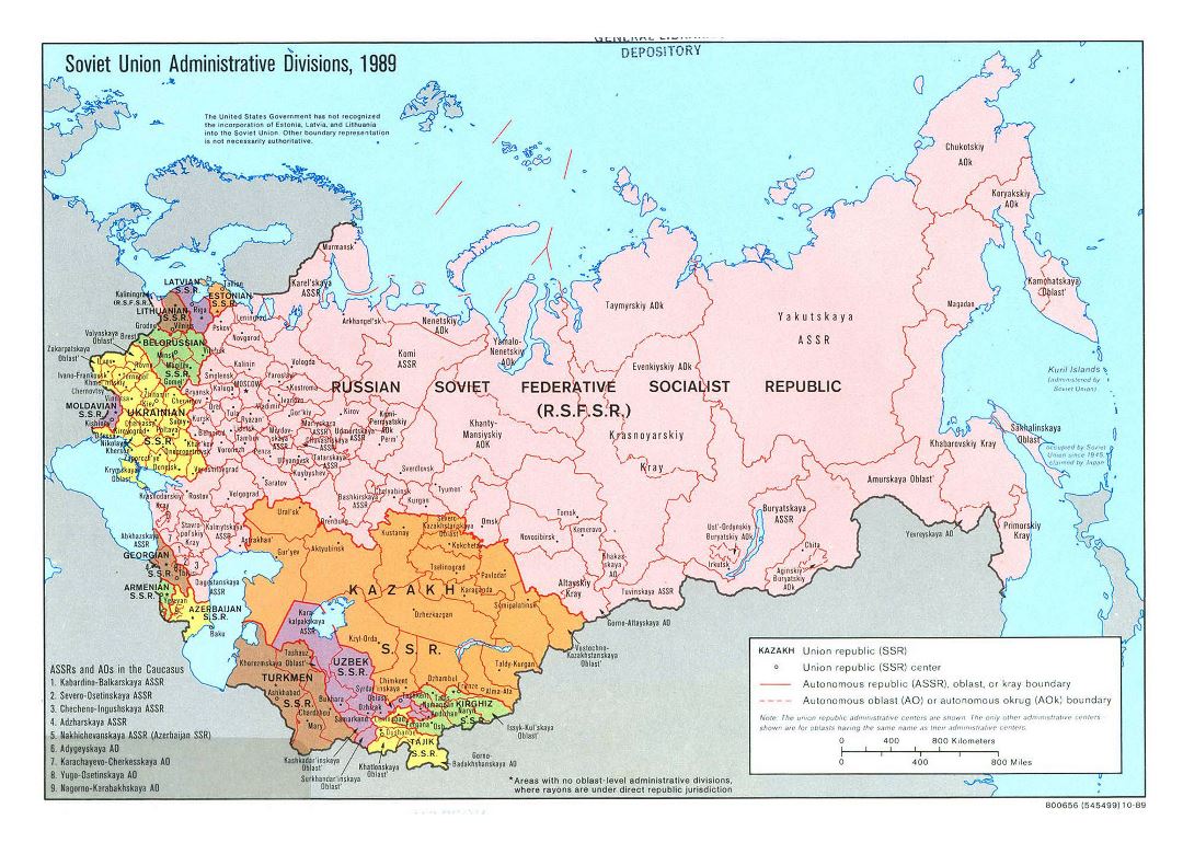 Large detailed administrative divisions map of the Soviet Union - 1989