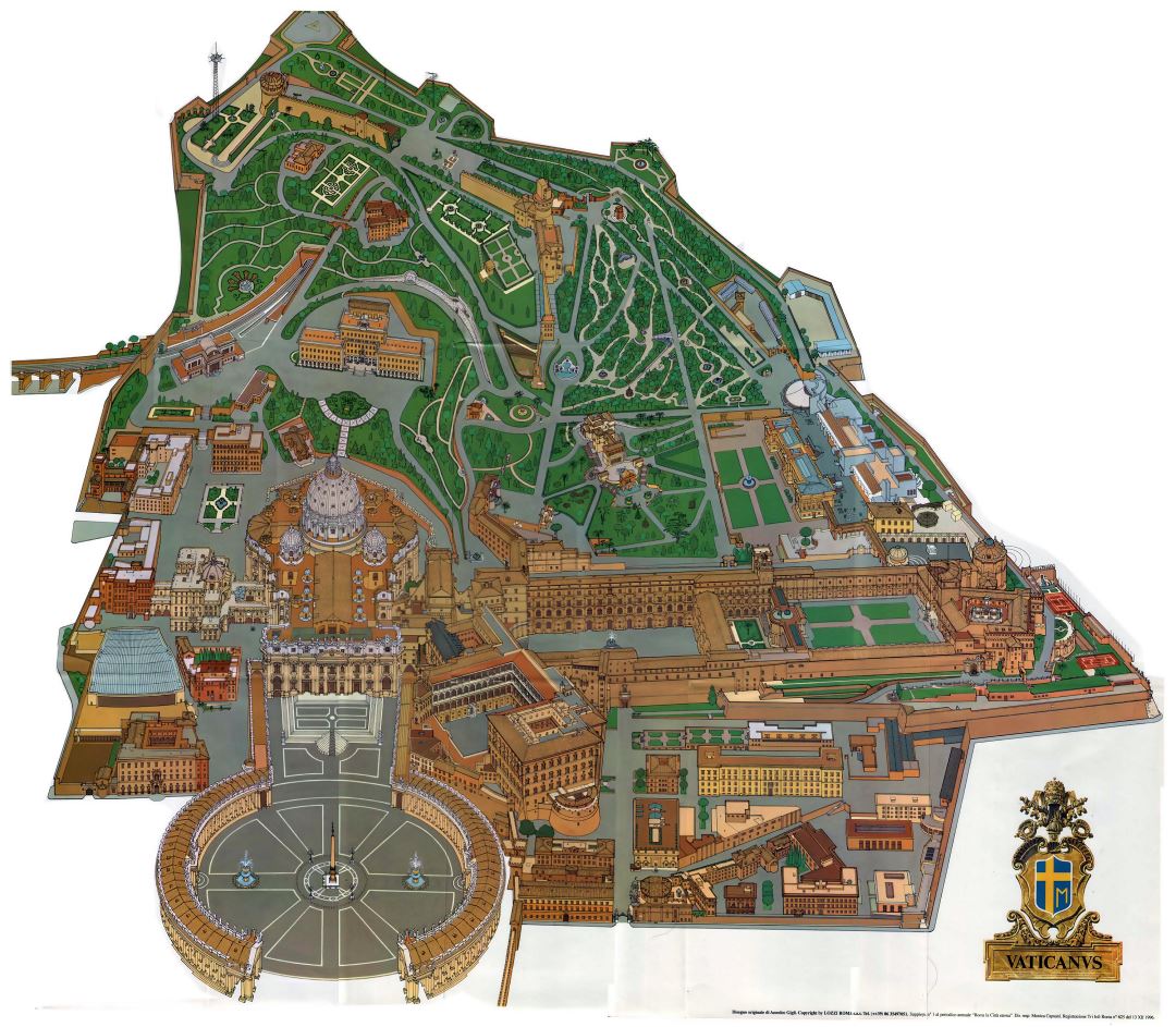 Large detailed panoramic map of Vatican city