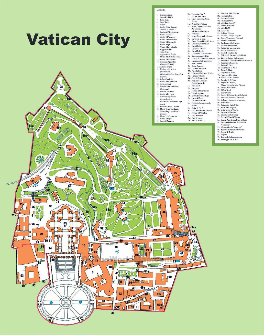 Large detailed tourist map of Vatican city