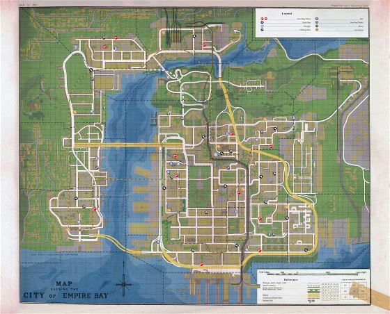 Large detailed road map of Empire Bay city, Mafia 2