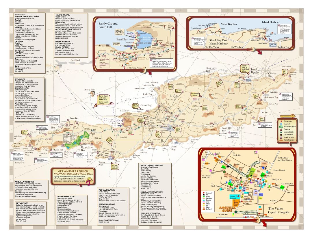 Large detailed tourist map of Anguilla with other marks