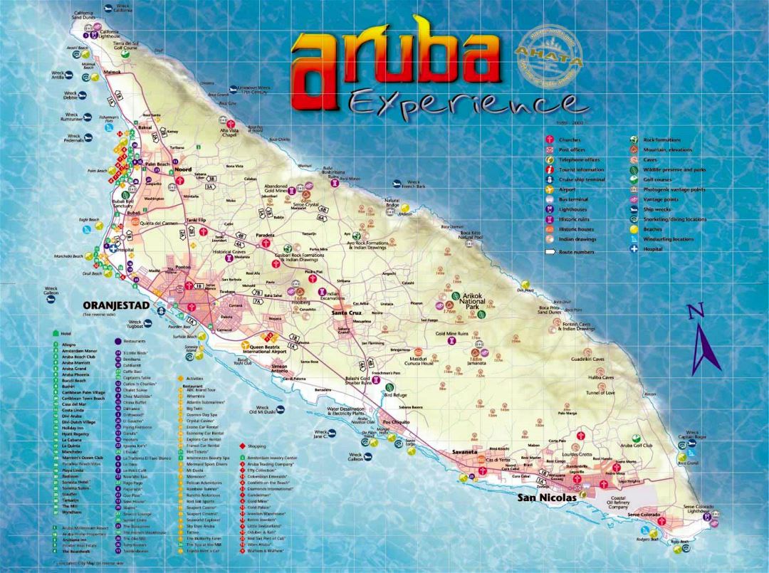 Large tourist map of Aruba