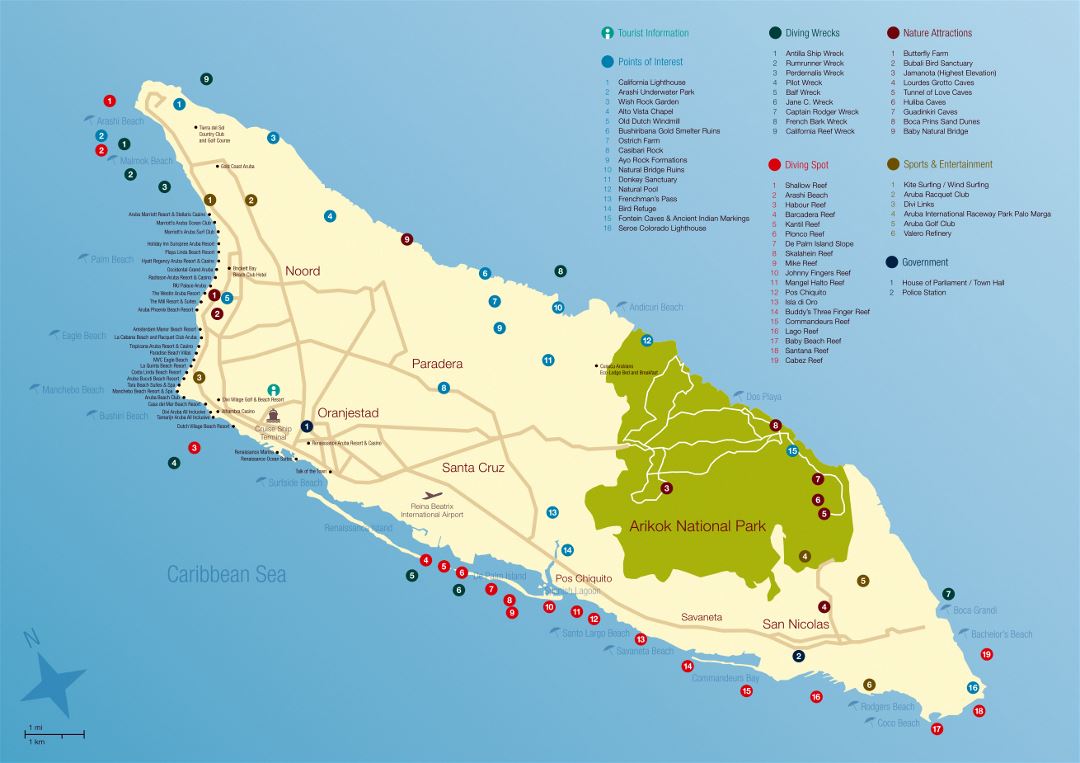Large travel map of Aruba