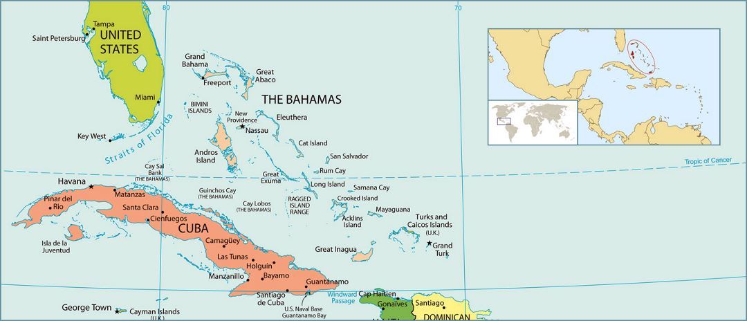 Detailed political map of Bahamas