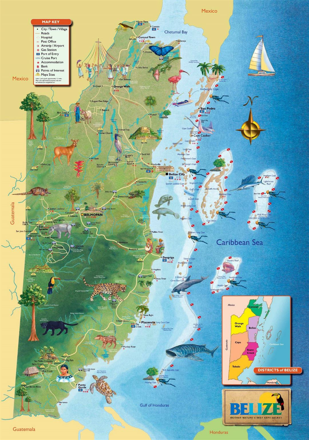 Large tourist map of Belize
