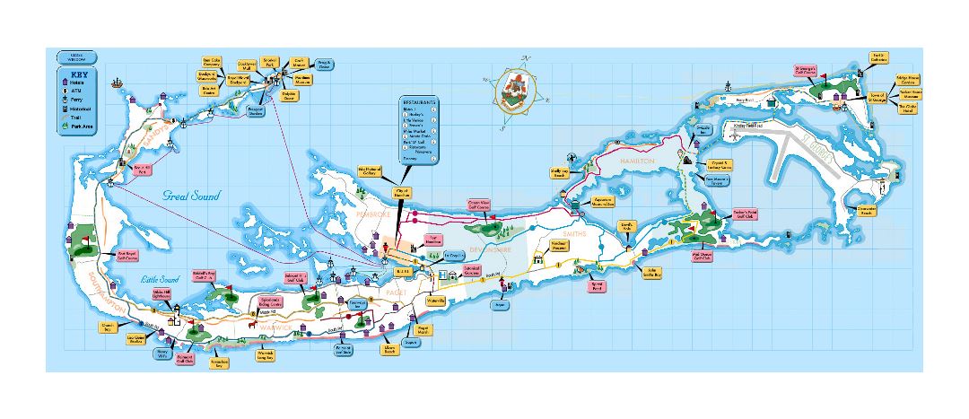Large tourist map of Bermuda