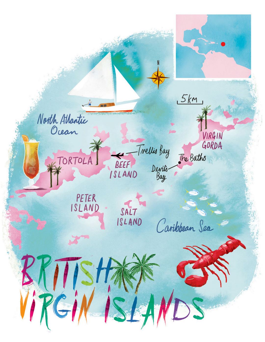 Detailed illustrated map of British Virgin Islands