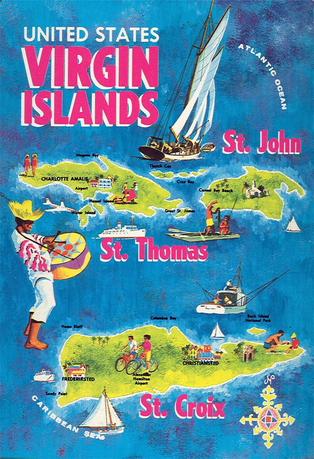 Detailed tourist illustrated map of British Virgin Islands