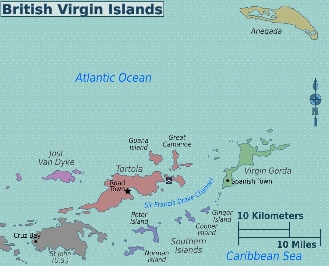 Large regions map of British Virgin Islands