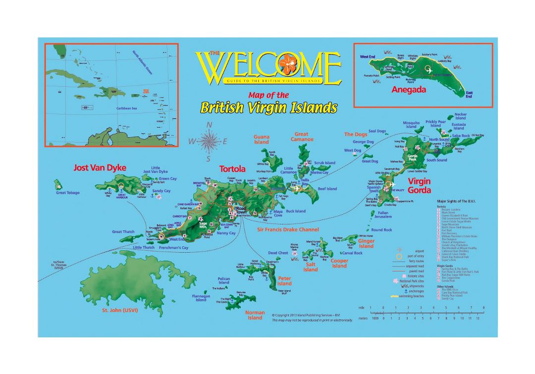 Large tourist map of British Virgin Islands