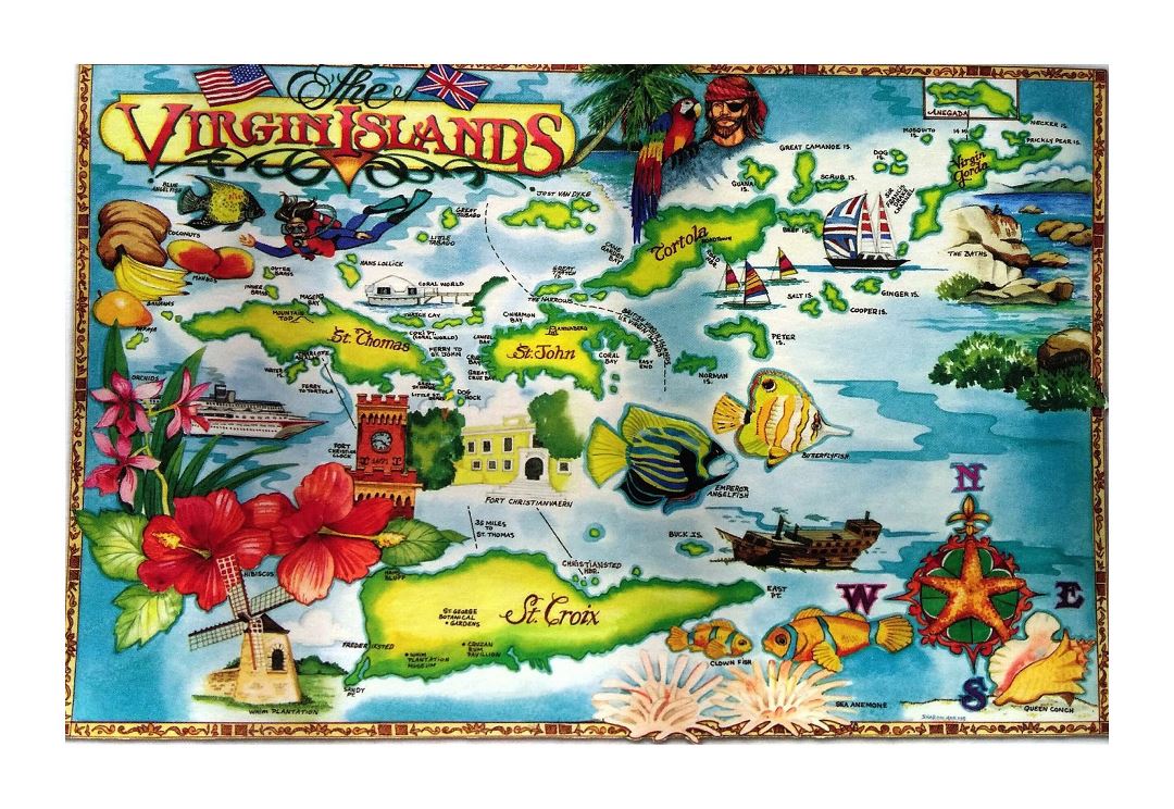 Large travel illustrated map of British Virgin Islands
