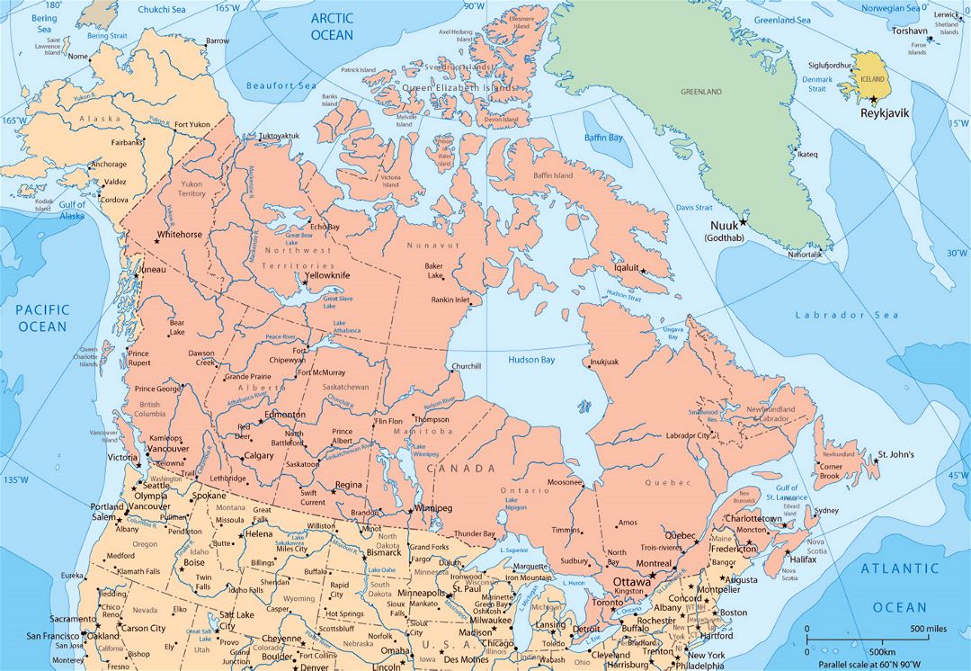 Large political and administrative map of Canada