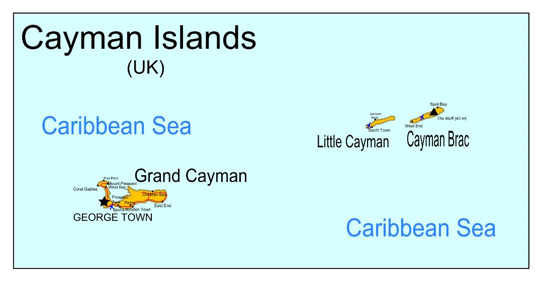 Large detailed map of Cayman Islands with roads, cities and airports