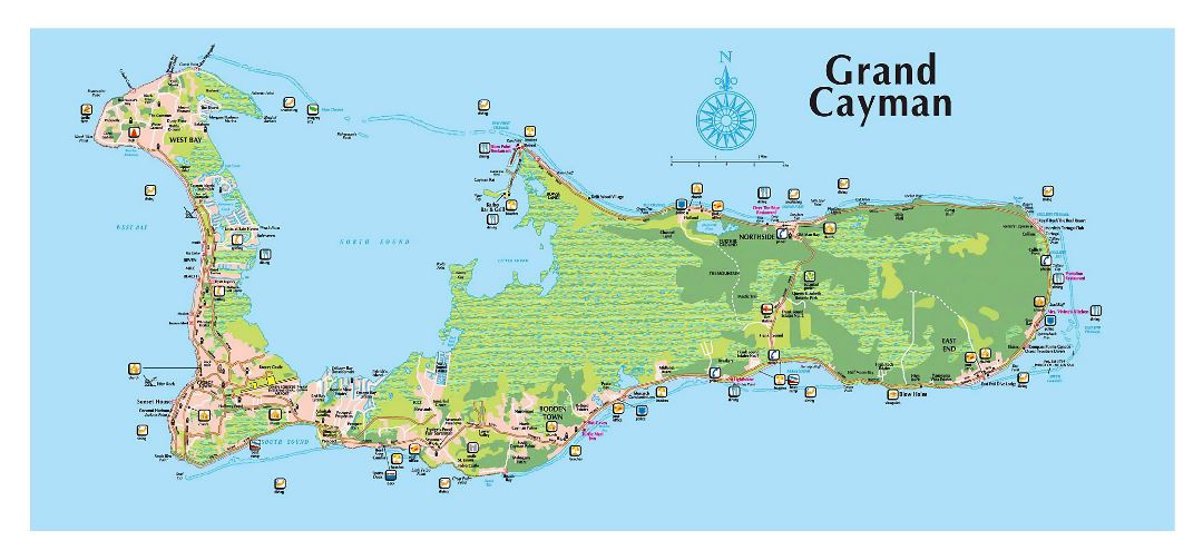 Large tourist map of Grand Cayman island