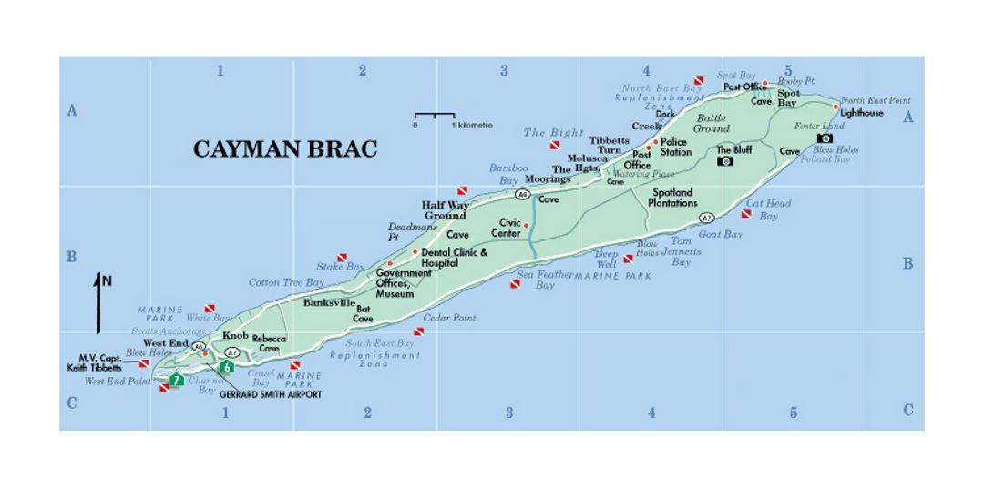 Travel map of Cayman Brac island