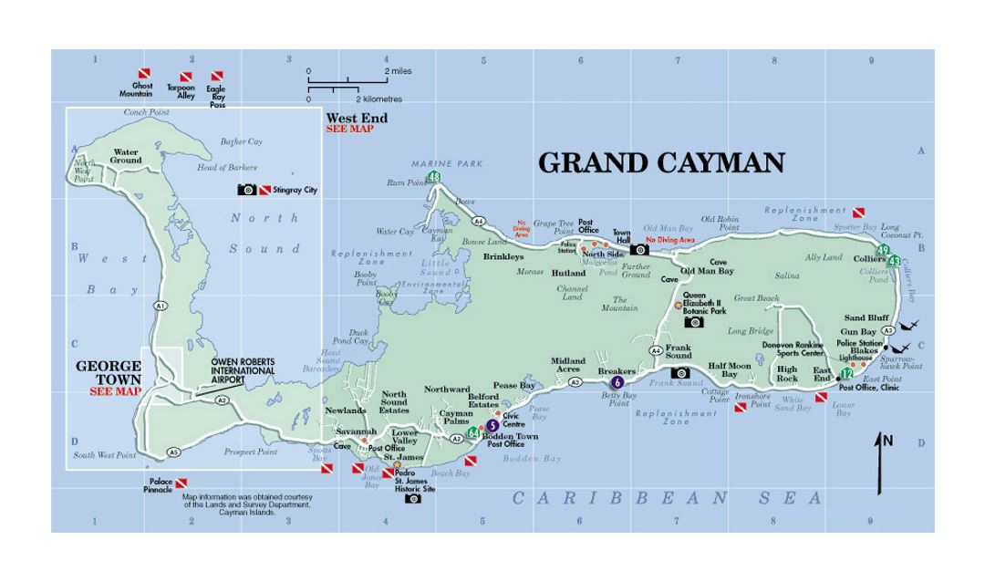 Travel map of Grand Cayman island